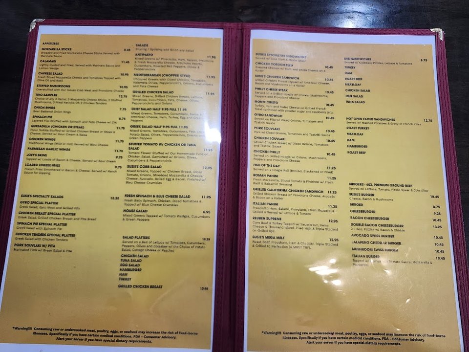 Menu page with appetizers and shareable plates.