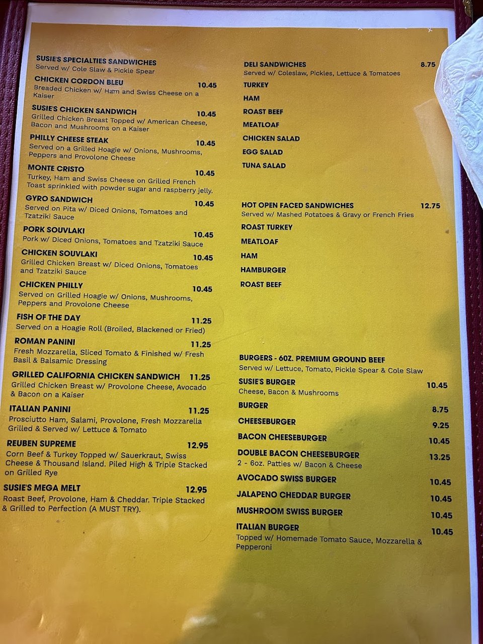 Restaurant menu with starters and small plates.